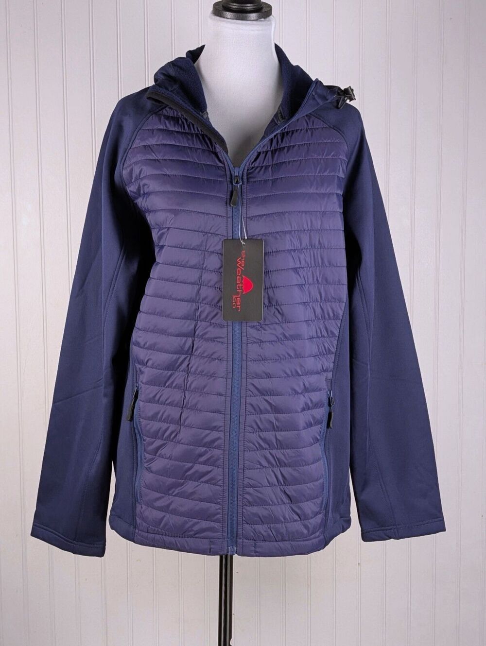The Weather Co Women's Navy Blue Quilted and Fleece Hooded Jacket Size Small